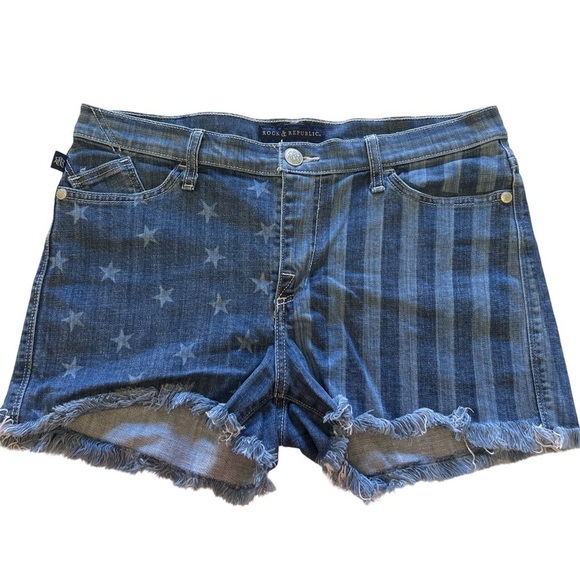ROCK & REPUBLIC • Women’s Stars & Stripes American Fourth of July Jean Shorts - Picture 1 of 5